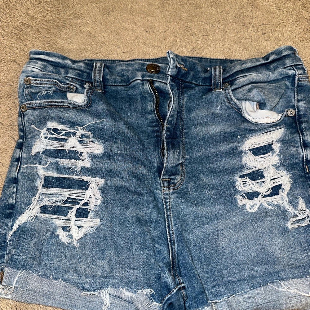 American Eagle Outfitters Blue Distressed Jean Shorts